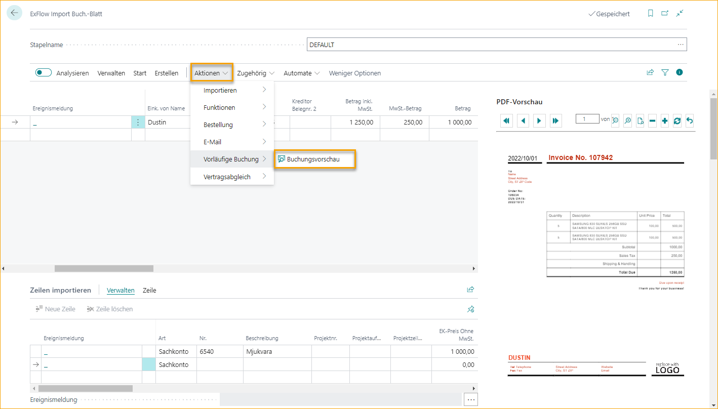 Import Journal - Preview Posting