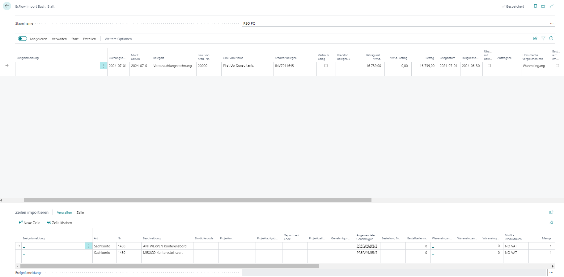 ExFlow Import Journal - Prepayment