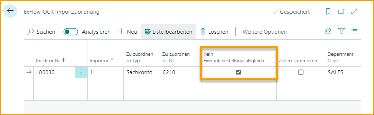 ExFlow OCR-Import-Mapping - Keine Bestellabgleichung - Aktiviert