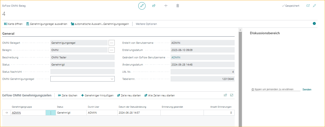 ExFlow OMNI Dokument - Genehmigte Genehmigungsregel