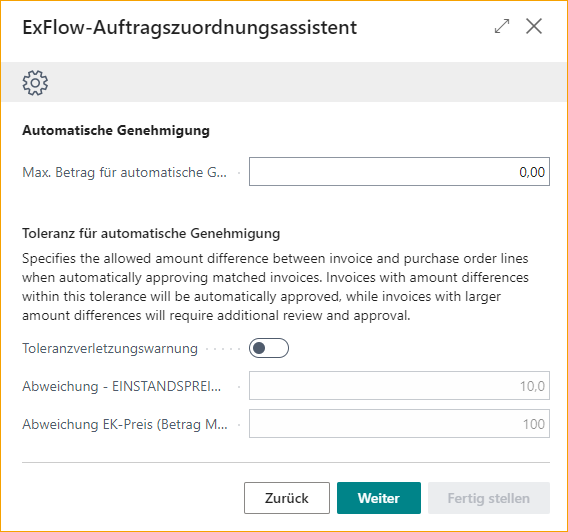 Bestellabgleich-Assistent – Auto Genehmigung