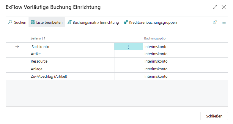 ExFlow Vorläufige Buchungseinrichtung