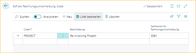 ExFlow Re-Invoicing Codes