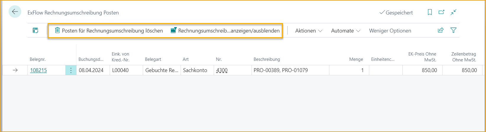 ExFlow Re-Invoicing Einträge