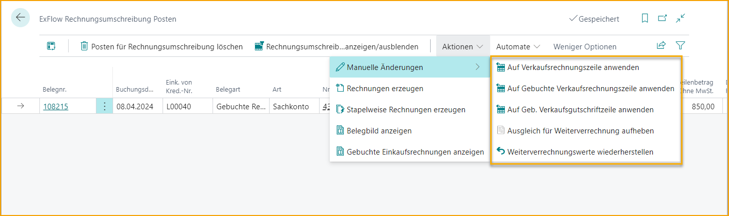 ExFlow Re-Invoicing Einträge