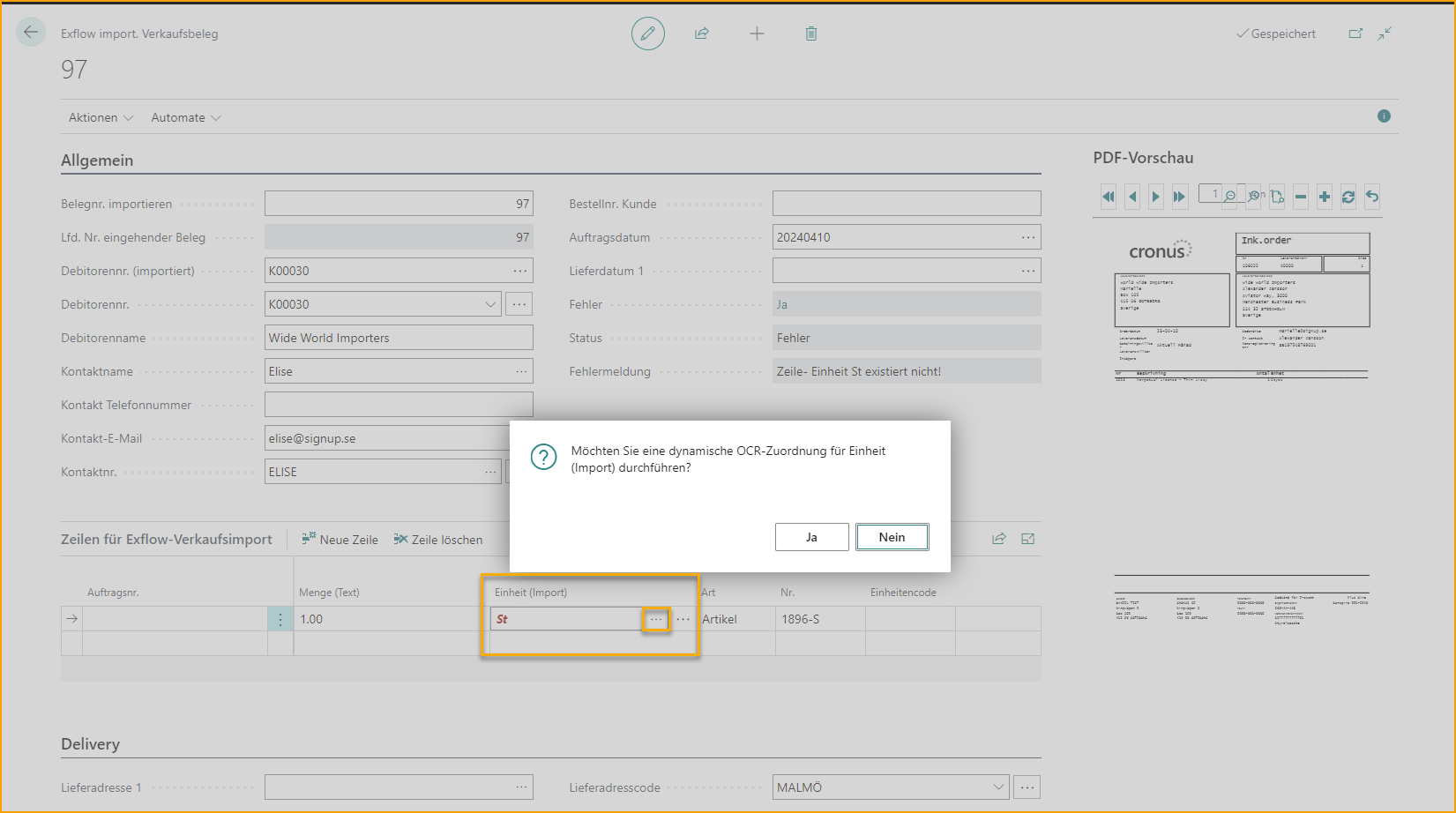 Import Sales Document