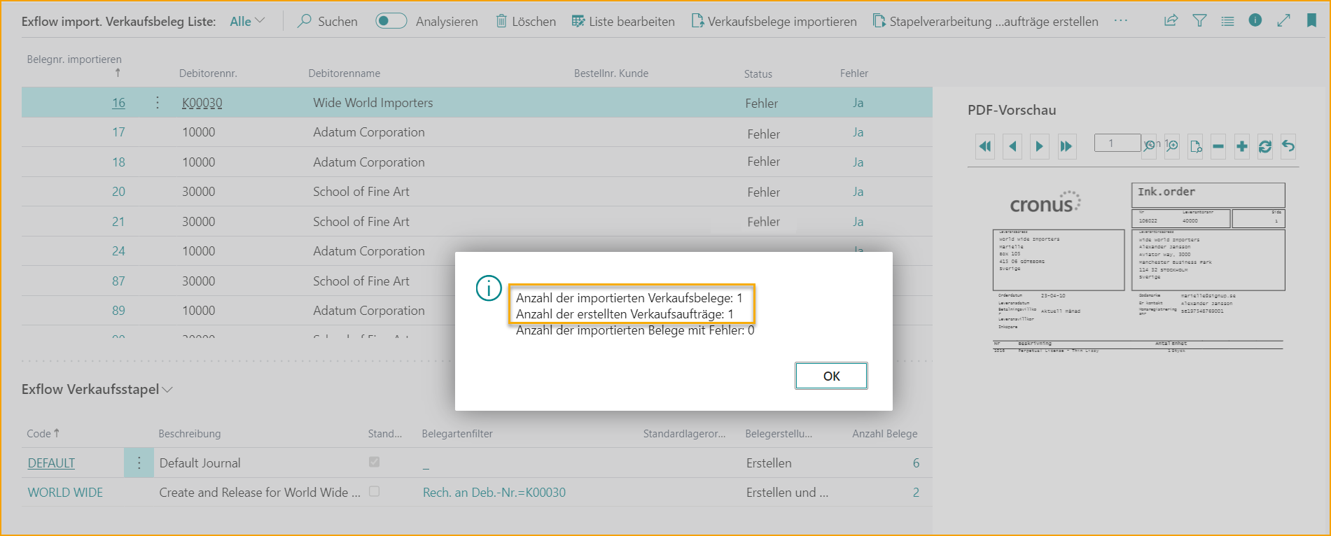 Import Sales Document