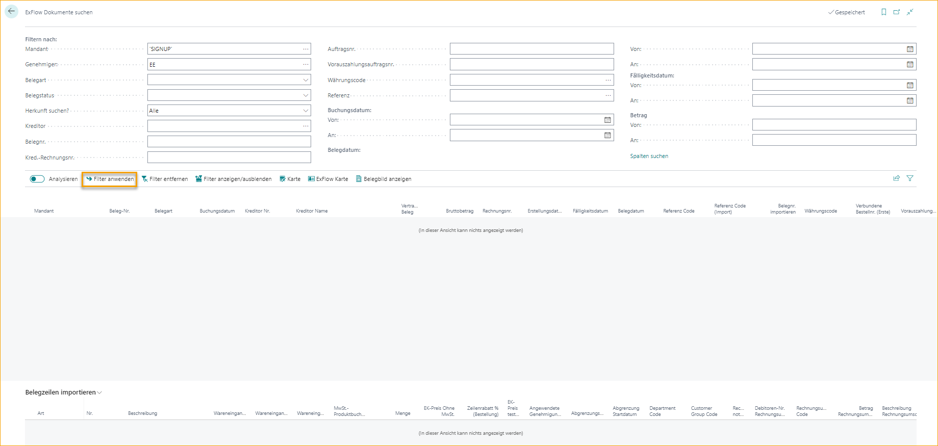 ExFlow Dokumente suchen - Filter anwenden