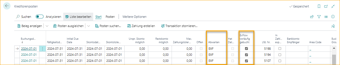 Kreditorenposten - Vorläufige Buchung