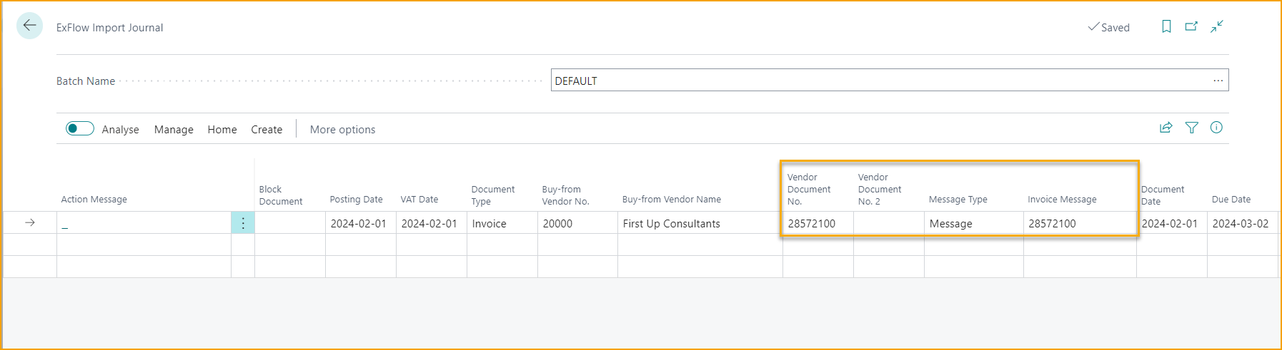 Configuración de ExFlow - Diario de Importación - Localización Finlandesa