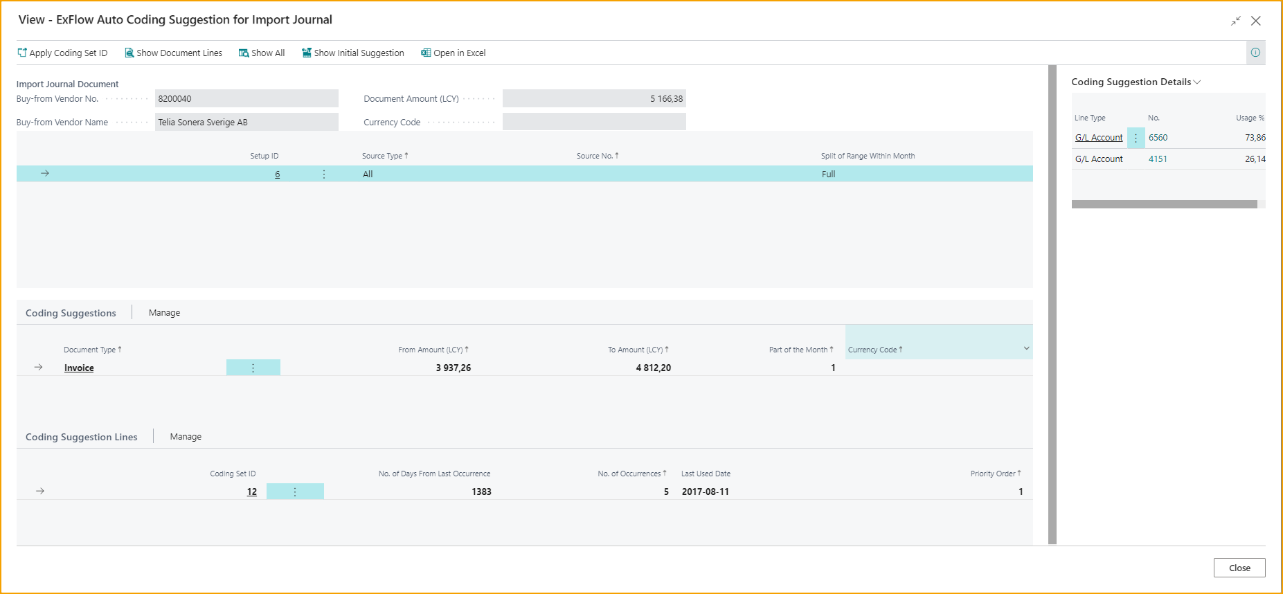 Sugerencia de Codificación de ExFlow para Diario de Importación