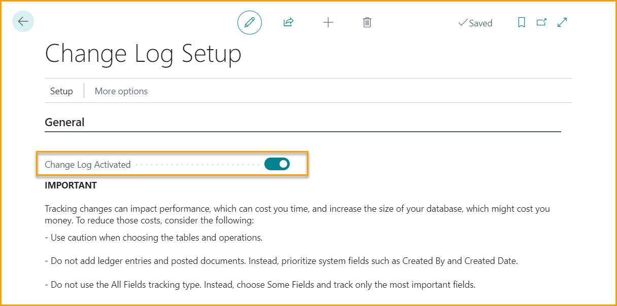 Configuración del Registro de Cambios