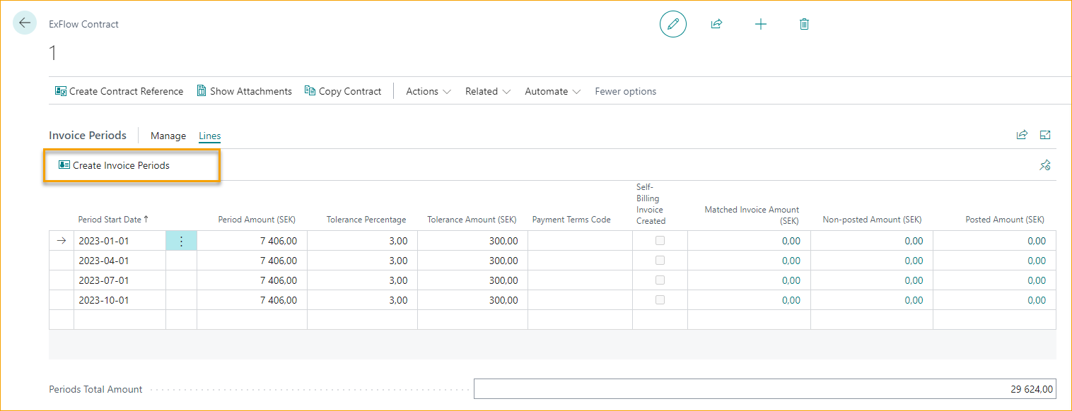 Periodos de Factura del Contrato de ExFlow