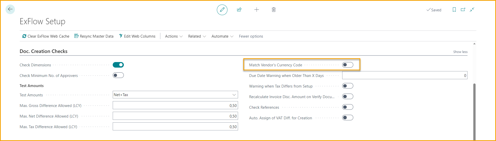 Configuración de ExFlow - Verificaciones de Creación de Documentos