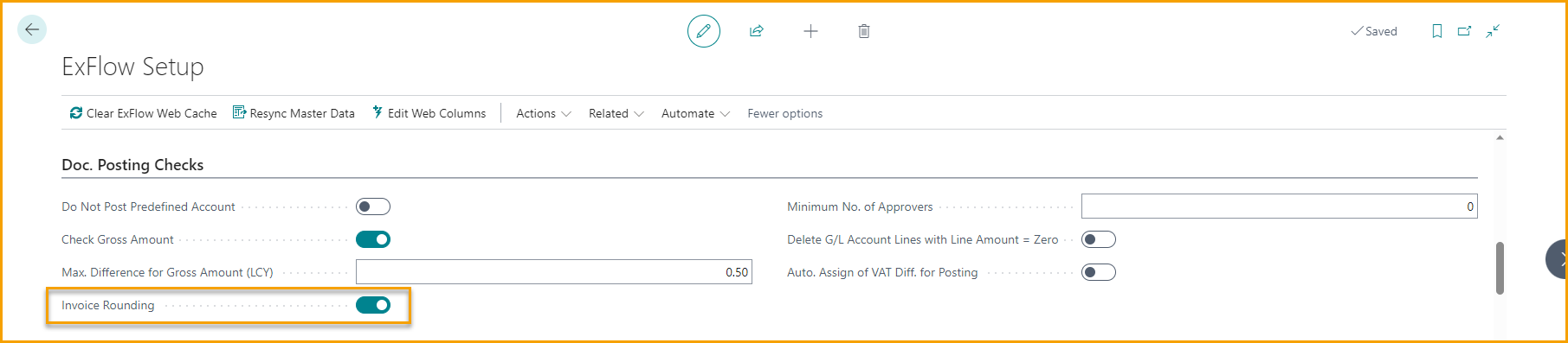 Configuración de ExFlow - Verificaciones de Registro de Documentos - Redondeo de Facturas