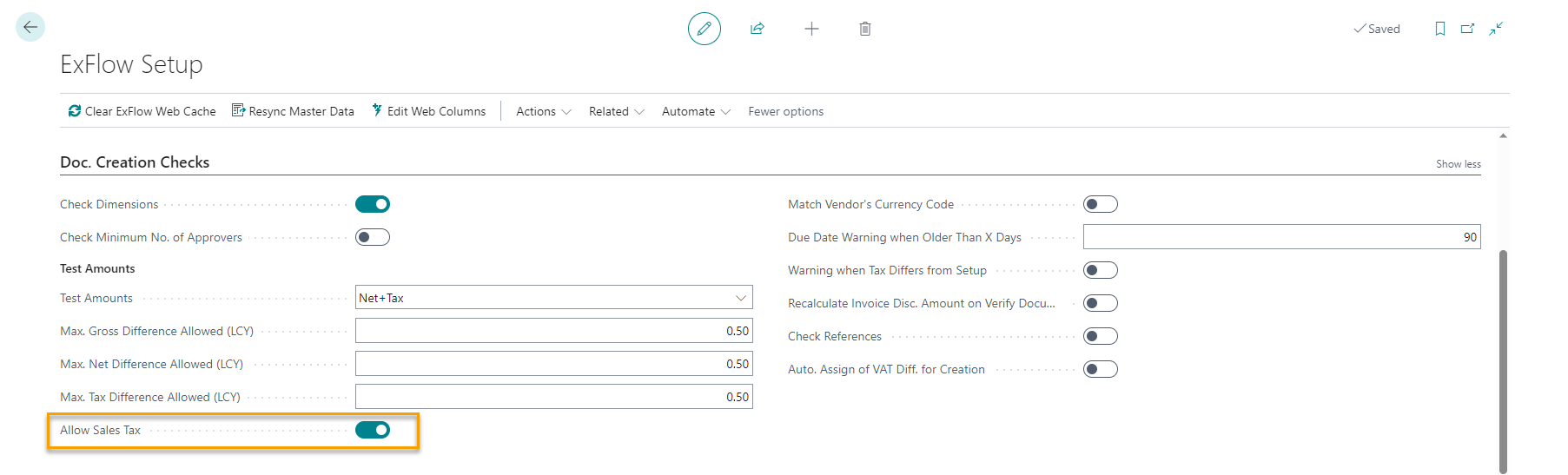 Configuración de ExFlow - Verificaciones de Creación de Documentos - Localización EE.UU.