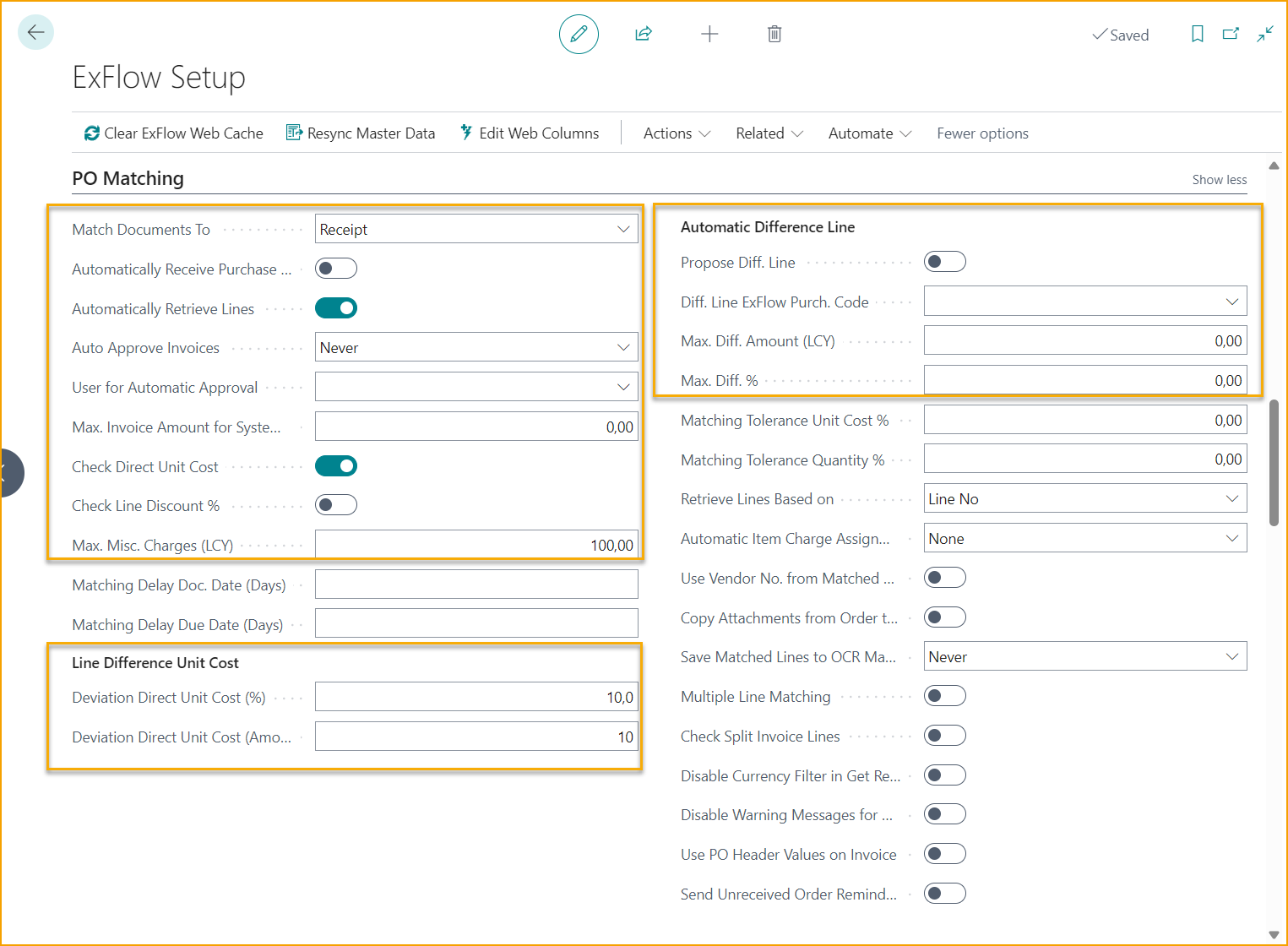 Asistente de Coincidencia de Órdenes – Configuración de ExFlow