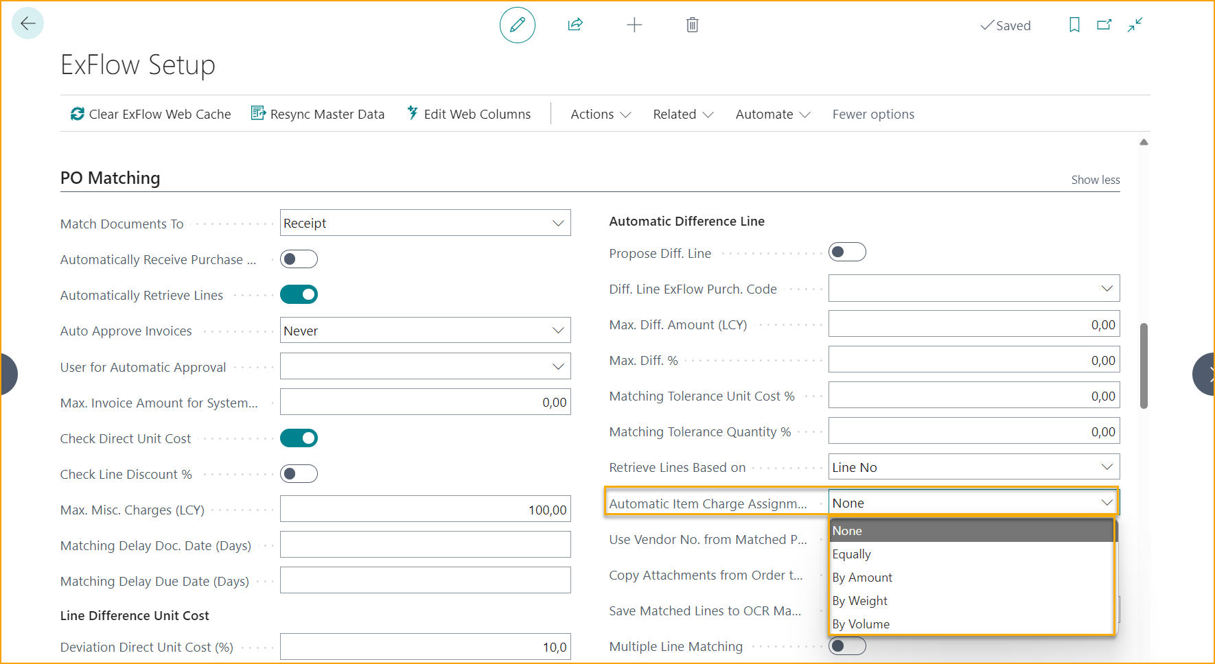 Configuración de ExFlow - Emparejamiento de PO