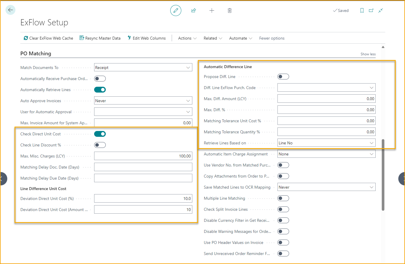 Configuración de ExFlow - Emparejamiento de PO