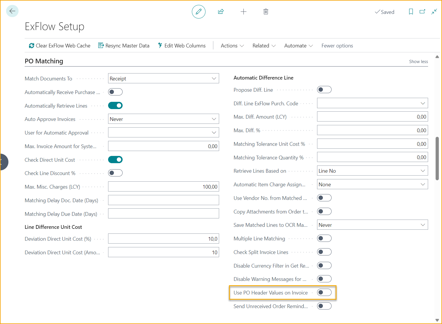 Activar Usar Valores del Encabezado de la Orden en la Factura – Configuración de ExFlow