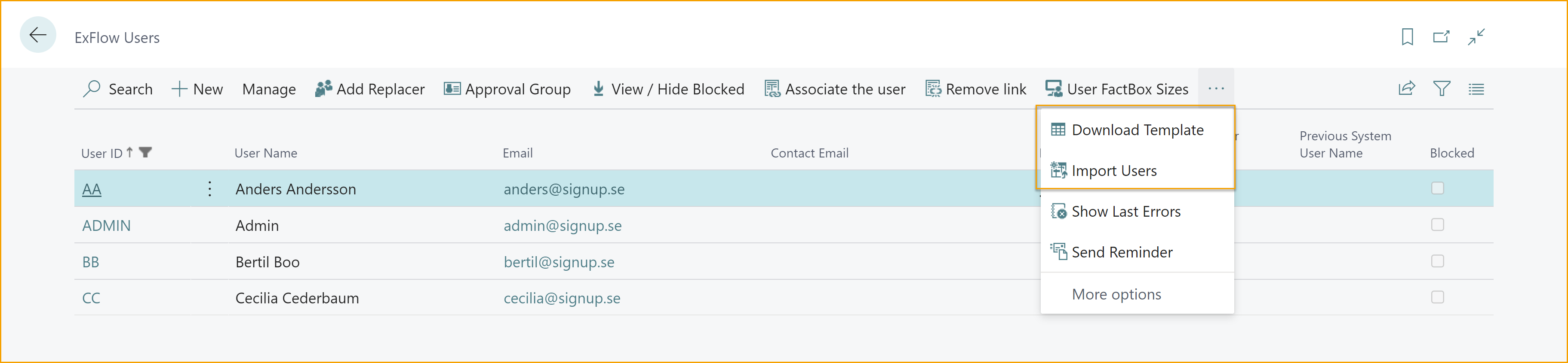 Lista de Usuarios de ExFlow