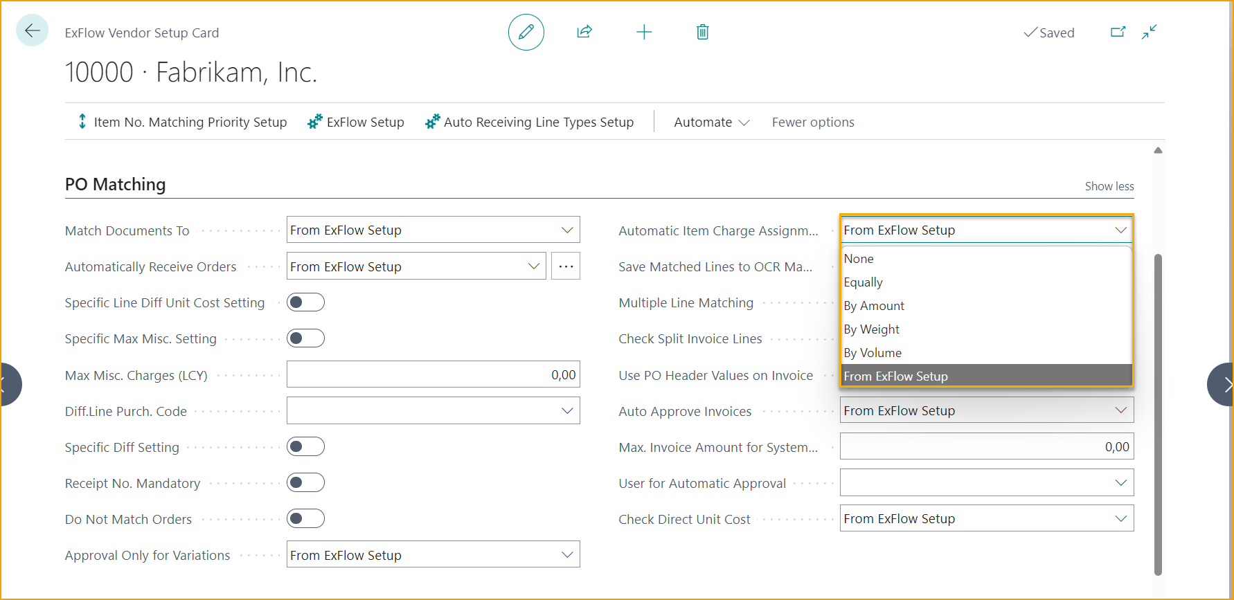 Configuración de Proveedor de ExFlow - Asignación Automática de Cargos de Artículos