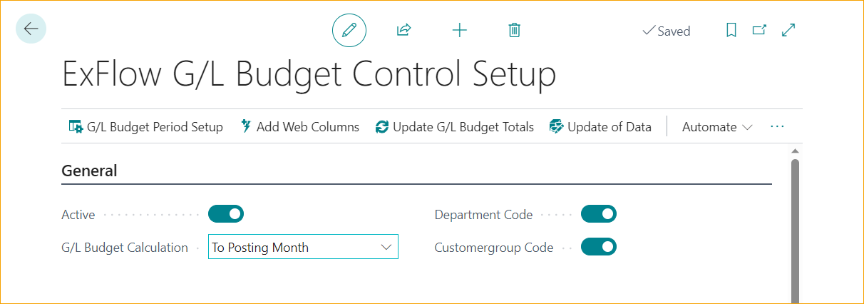 Configuración del Control Presupuestario G/L de ExFlow