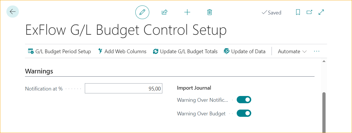 Configuración del Control Presupuestario G/L de ExFlow