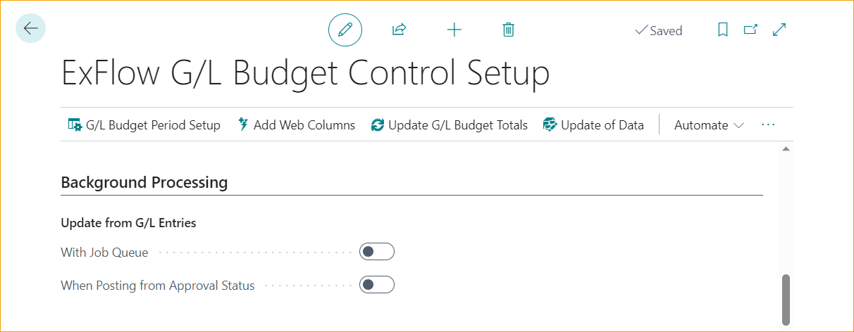 Configuración del Control Presupuestario G/L de ExFlow