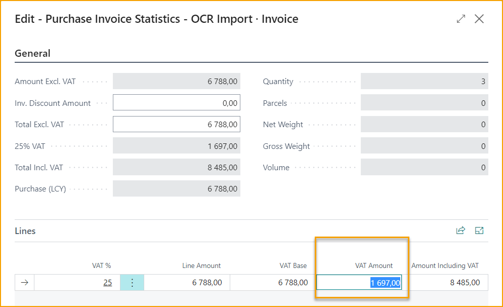 Diario de Importación de ExFlow - Estadísticas de Factura de Compra