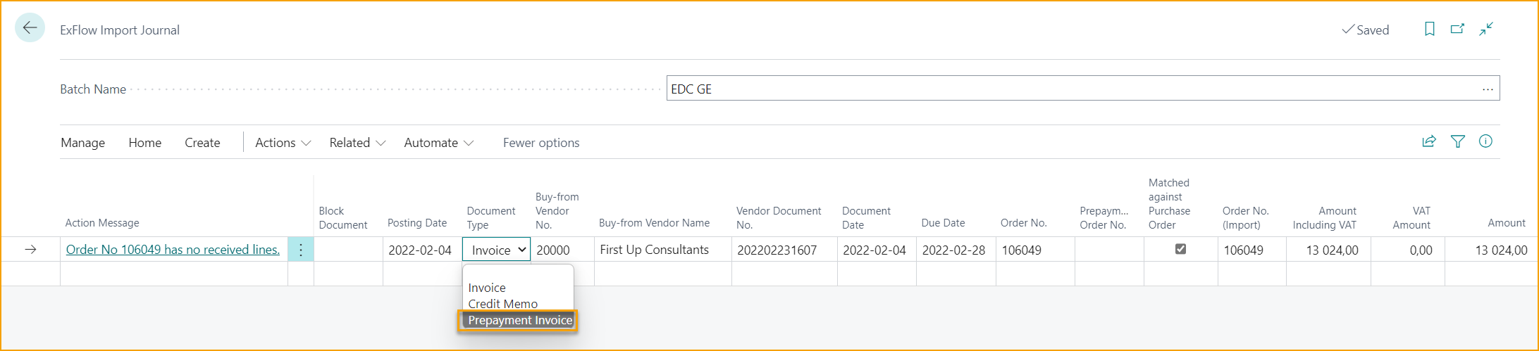 Diario de Importación de ExFlow - Prepago