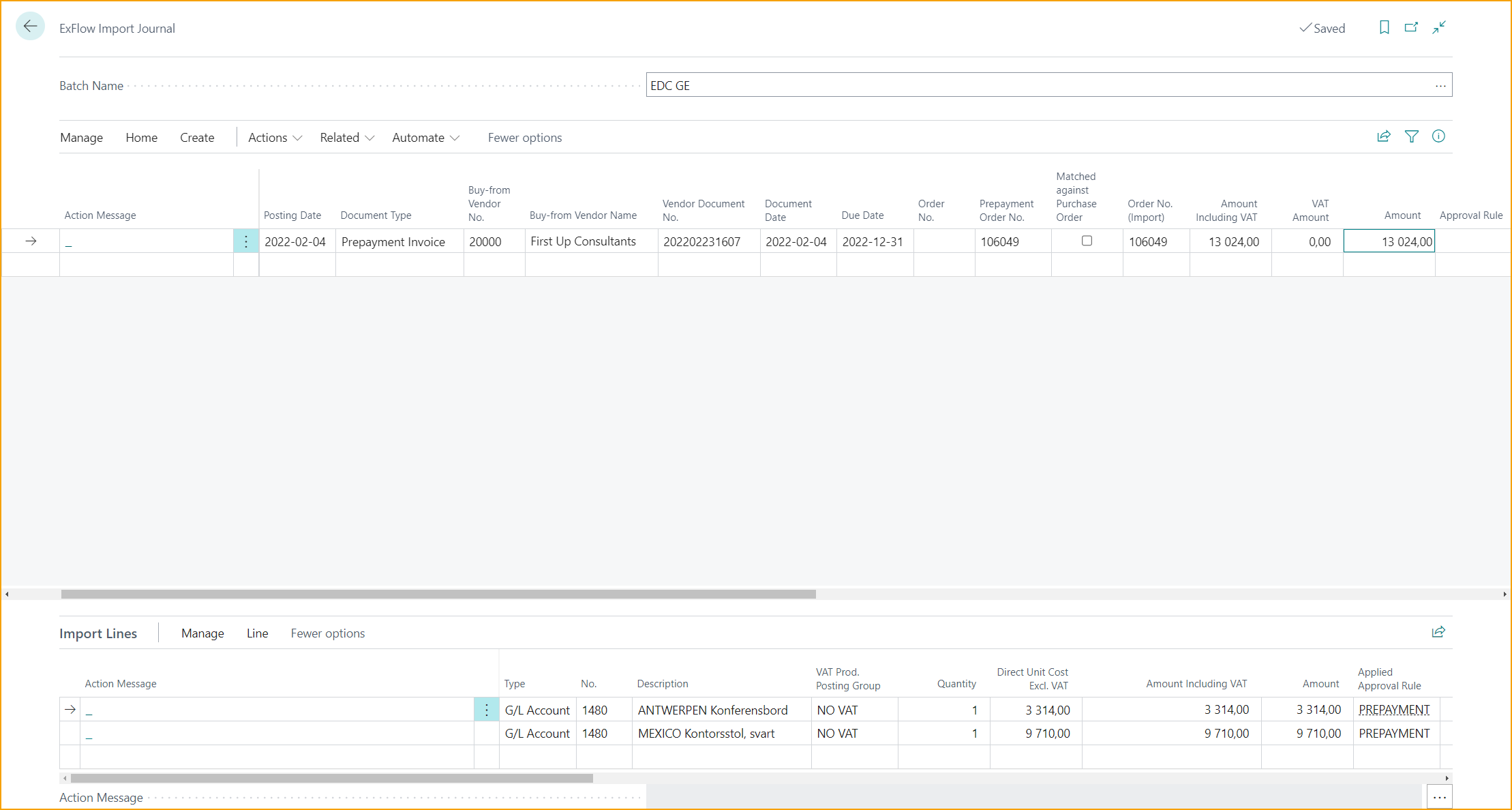 Diario de Importación de ExFlow - Prepago