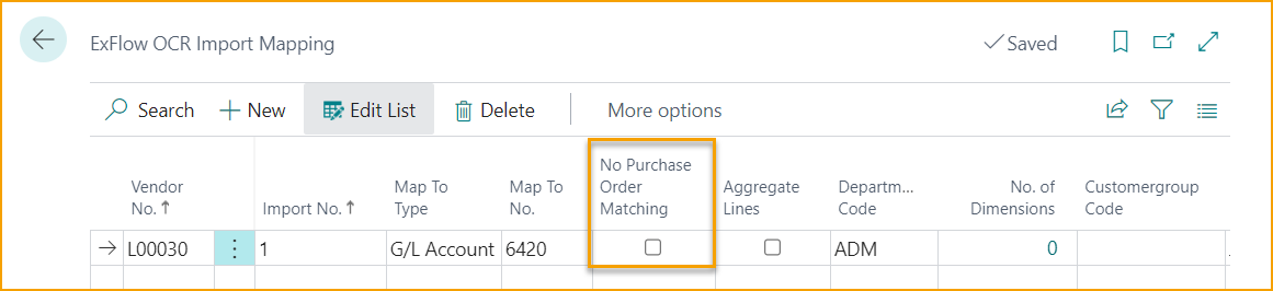 Mapeo de Importación OCR de ExFlow - Sin Coincidencia de Orden de Compra - Deshabilitado