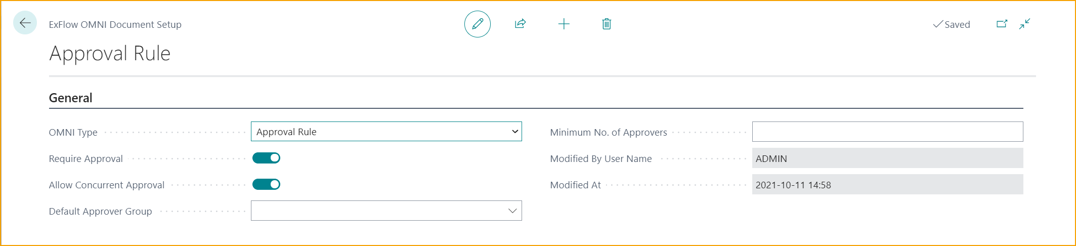 Configuración de Documentos OMNI de ExFlow - Regla de Aprobación