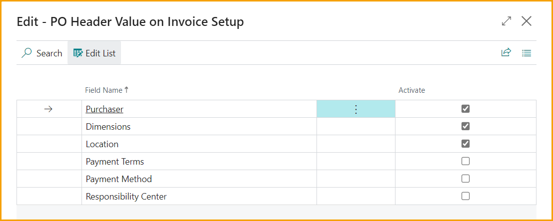 Copiar Encabezado de la Orden de Compra – Configuración