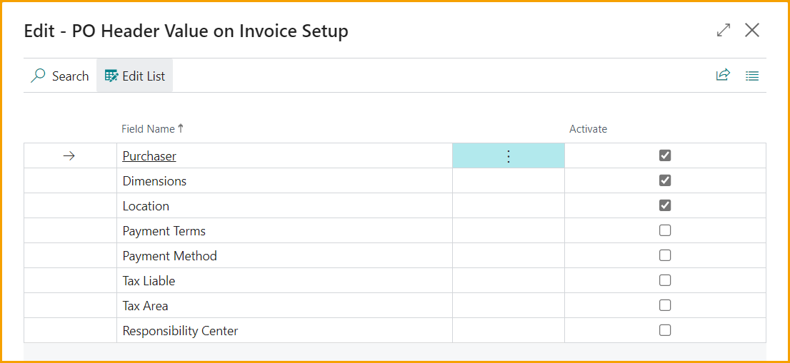 Copiar Encabezado de la Orden de Compra – Configuración CA - US