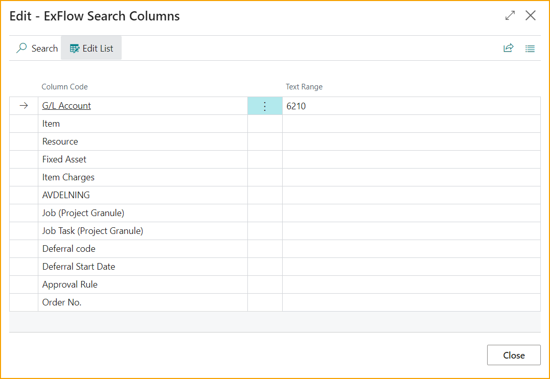 Columnas de Búsqueda de ExFlow