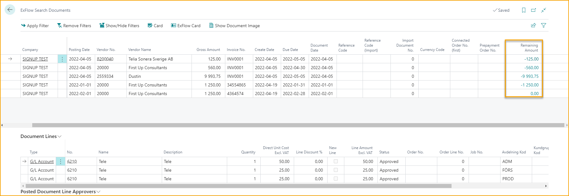 Buscar Documentos de ExFlow - Monto Restante